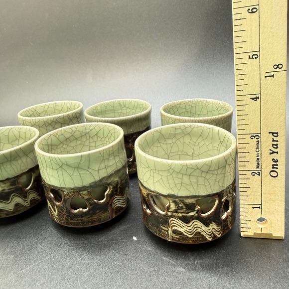 VTG Otagiri SomaWare Somayaki MCM Japan Tea Pot Set Green 6 Cups Golden Horse - Picture 14 of 16